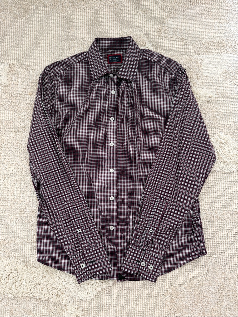 UNTUCKit Men’s Burgundy and Navy Plaid Long-Sleeve Button-Up Shirt